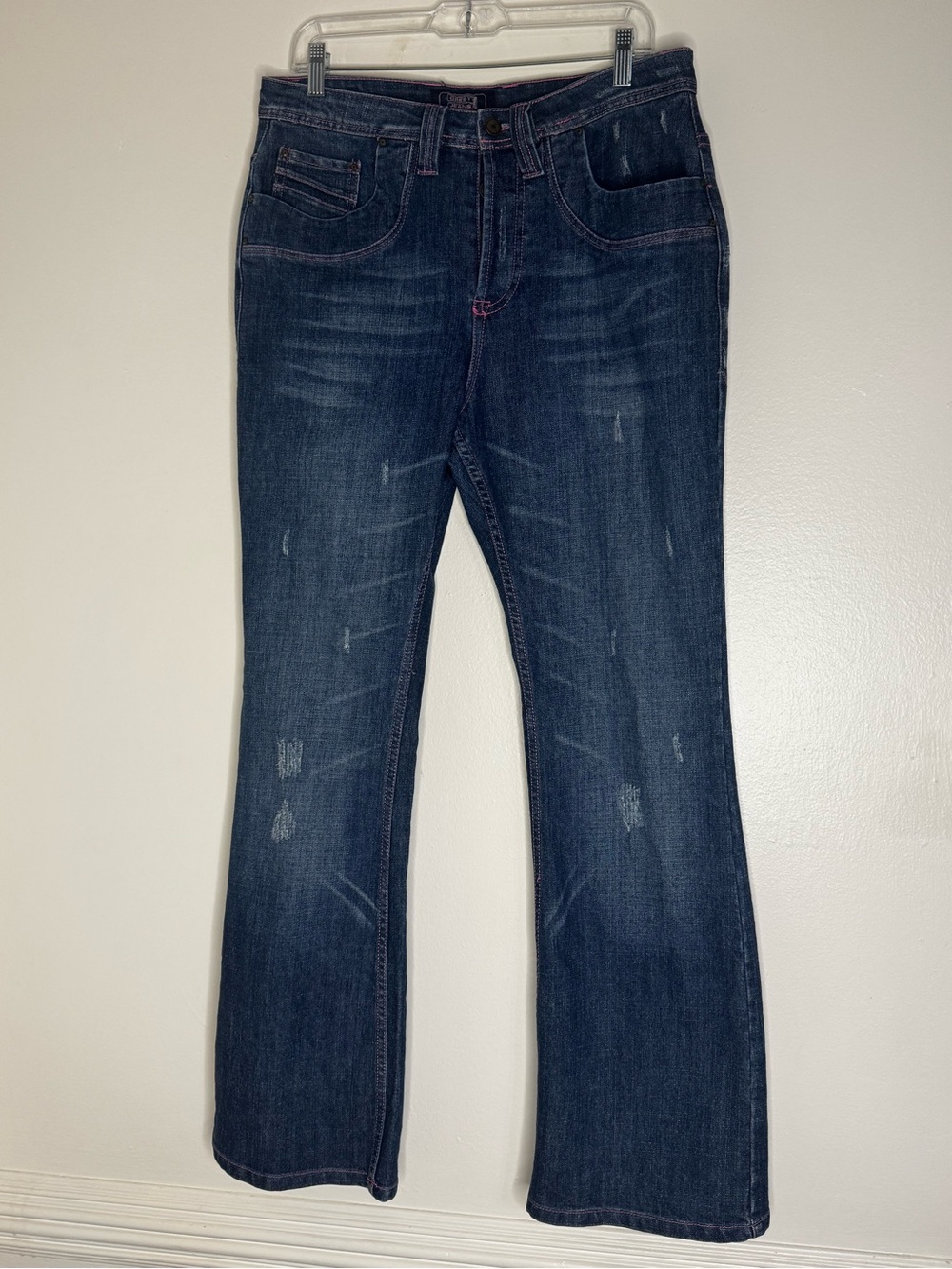 Crest 90’s Women's Dark Indigo Pink Trim Flare Jeans - Classic Wide Leg